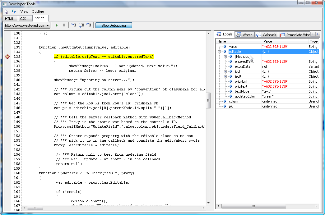 internet explorer 6 script debug