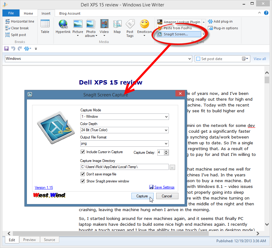 SnagIt Screen Capture Plug in for Live Writer